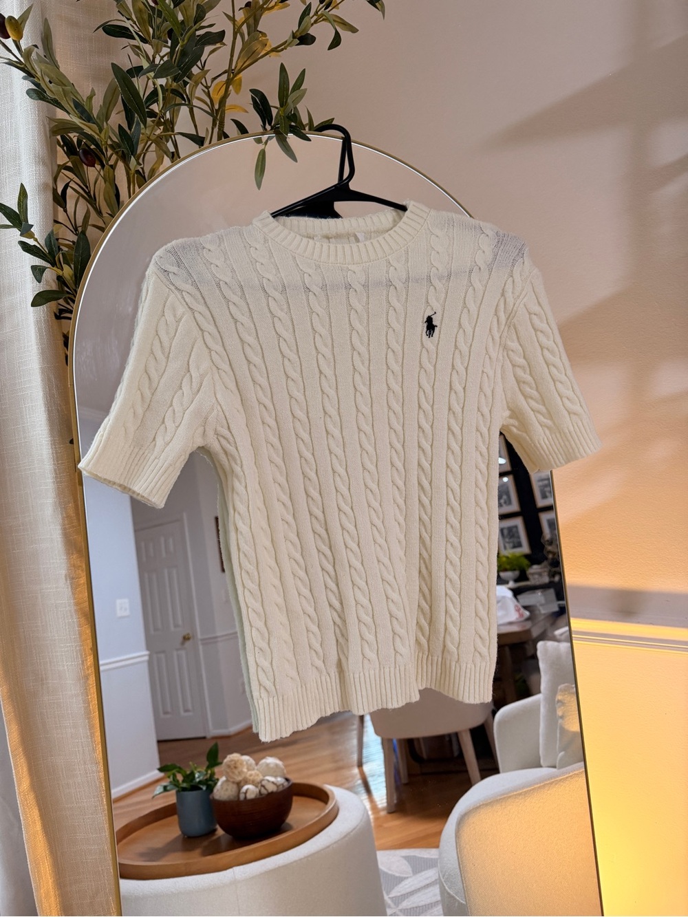 Polo by Ralph Lauren Off-White Cable Knit Short-Sleeve Crewneck Sweater
